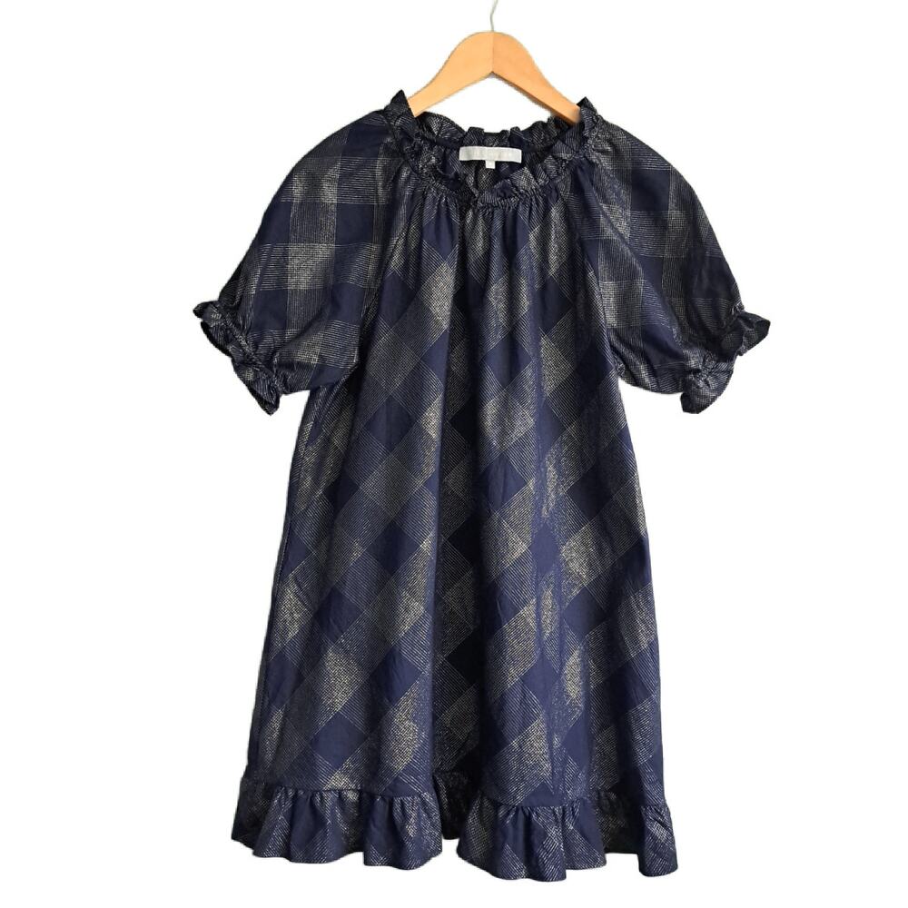 HILL HOUSE Home Navy Silver Metallic Plaid Katherine Nap Mini Dress Medium - Picture 2 of 11